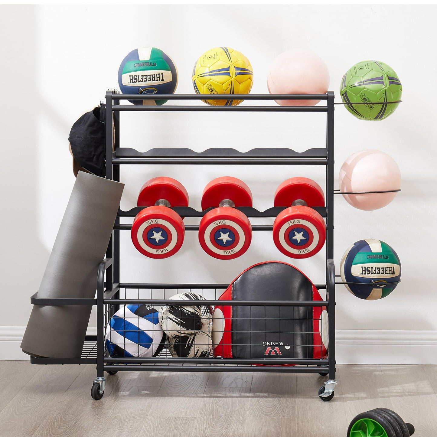 Garage Sports Equipment Organizer, Ball Storage Garage Large Capacity, Sports Organizer for Garage with Hooks and Baskets, for Soccer Ball,Toys